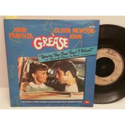 JOHN TRAVOLTA & OLIVA NEWTON-JOHN you're the one that I want & alone at a drive-in movie RSO 006. 7 INCH PICTURE SLEEVE