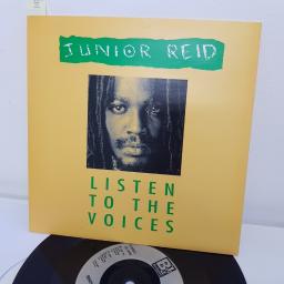 JUNIOR REID, listen to the voices, B side showers of blessing, Bril 8, 7" single