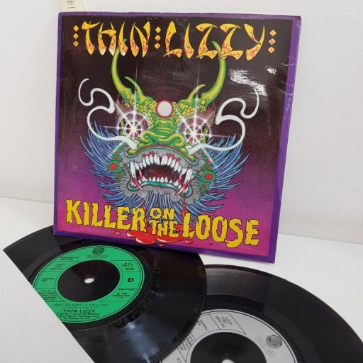 THIN LIZZY, killer on the loose, B side don't play around, C side chinatown live , D side got to give it up live , LIZZY 77, 2x7" single