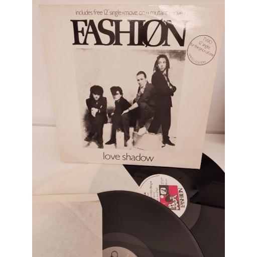 FASHION, love shadow, B side let's play dirty centrefold, C side move on audio extra , D side mutant dance move, ARIST 12483, 2x12" single