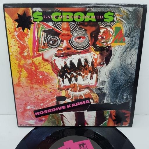 GAYE BYKERS ON ACID, nosedive karma, B side don't be human eric - let's be frank, IT 046, 7" single