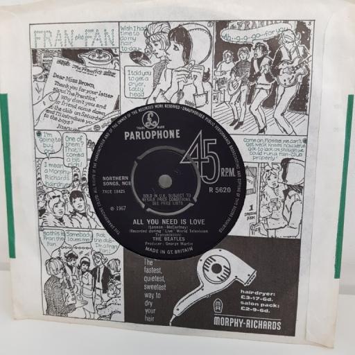 THE BEATLES, all you need is love, B side baby, you're a rich man, R 5620, 7" single