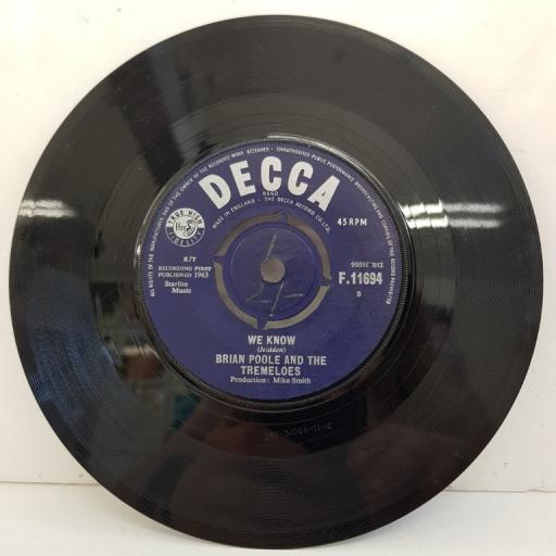BRIAN POOLE AND THE TREMELOES, twist and shout, B Side we know, F 11694, 7" single