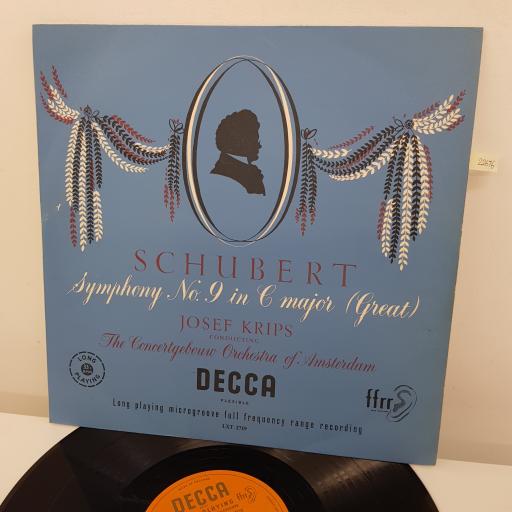 SCHUBERT, JOSEF KRIPS - THE CONCERTGEBOUW ORCHESTRA OF AMSTERDAM - Great C Major Symphony, 12 inch LP, MONO. LXT 2719, orange/gold labels - 1st press