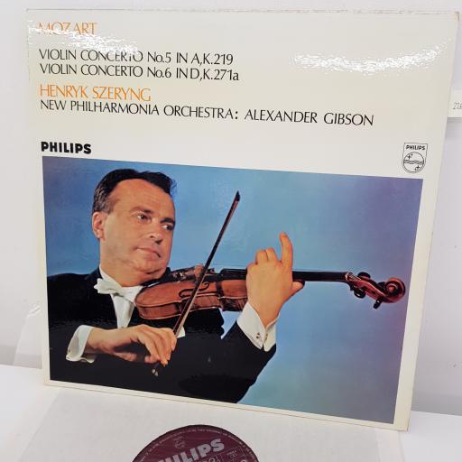 HENRYK SZERYNG, MOZART, NEW PHILHARMONIA ORCHESTRA, ALEXANDER GIBSON - Violin Concerto No.5 in A, K.219/Violin Concerto No. 6 in D, K.2271a, 12 inch LP, SAL.3588, red label with silver font