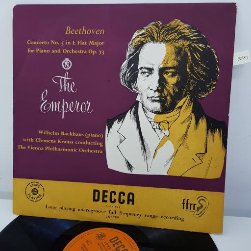 BEETHOVEN, WILHELM BACKHAUS, CLEMENS KRAUSS, THE VIENNA PHILHARMONIA ORCHESTRA - Concerto No.5 in E Flat Major for Piano and Orchestra Op.73, 12 inch LP, MONO. LXT 2839, orange/gold label - 1st press