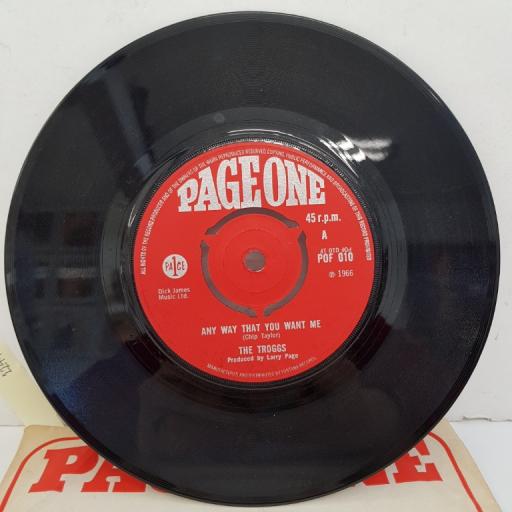 THE TROGGS - Any Way That You Want Me, B side - 66-5-4-3-2-1. 7"single, 3-prong push out centre. POF 010, red label