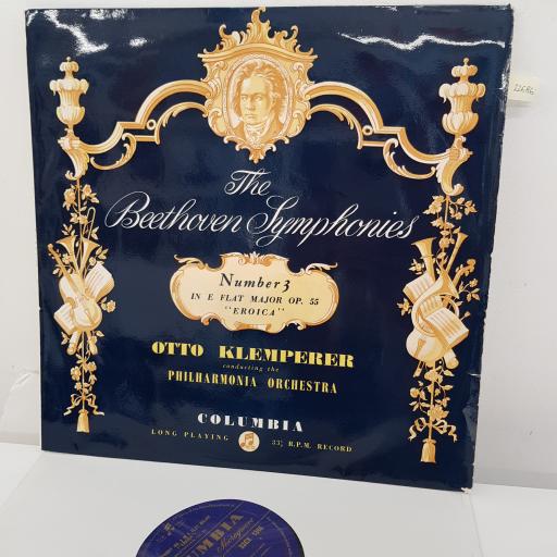 OTTO KLEMPERER, BEETHOVEN, PHILHARMONIA ORCHESTRA - Symphony No.3 in E Flat Major Op.55 'Eroica', 12 inch LP, MONO. 33CX 1346, blue label with gold font