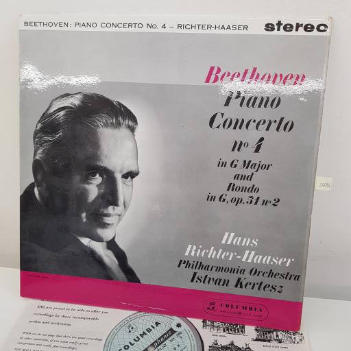 HANS RICHTER-HAASER, PHILHARMONIA ORCHESTRA, ISTVAN KERTESZ, BEETHOVEN - Piano Concerto No.4 in G Major and Rondo in G, Op.51 No.2, 12 inch LP, SAX 2403, turquoise/silver hatched label - 1st press