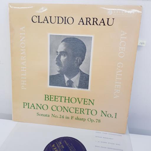 CLAUDIO ARRAU, BEETHOVEN, PHILHARMONIA ORCHESTRA, ALCEO GALLIERA - Piano Concerto No.1, Sonata No.24 in F sharp Op.78, 12 inch LP, 33CX 1625, blue label with silver font