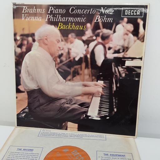 BRAHMS, VIENNA PHILHARMONIC, BOHM, BACKHAUS - Piano Concerto No.2, 12 inch LP, MONO. LXT 6322, orange/silver grooved label - 1st UK mono pressing