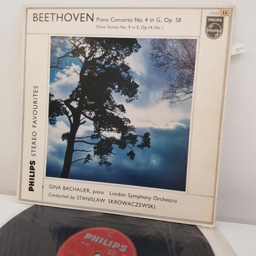 BEETHOVEN, GINA BACHAUER, LONDON SYMPHONY ORCHESTRA, STANISLAW SKROWACZEWSKI - Piano Concerto No.4 in G, Op. 58, Piano Sonata No. 9 in E, Op.14, No.1, 12 inch LP, SGL 5823, red label with silver font