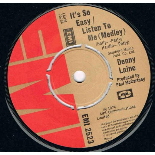 DENNY LAINE - it's so easy/ listen to me. EMI2523, 7" single