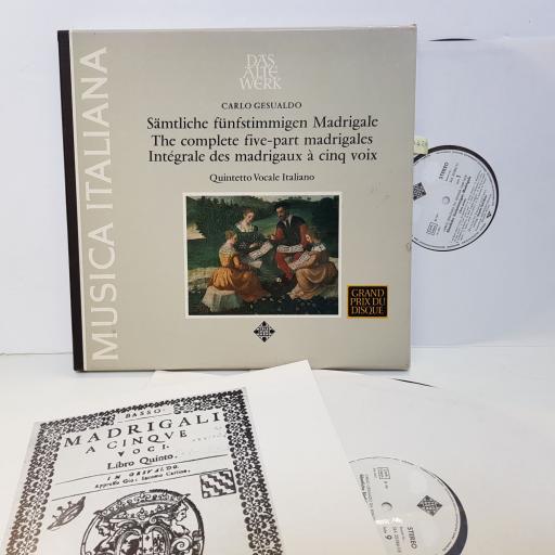 DAS ALT WERK CARLO GESUALDO, SAMTLICHE FUNFSTIMMIGEN MADRIGALE. THE COMPLETE FIVE-PART MADRIGALES. SLJA25086. 7 X12" vinyl LP