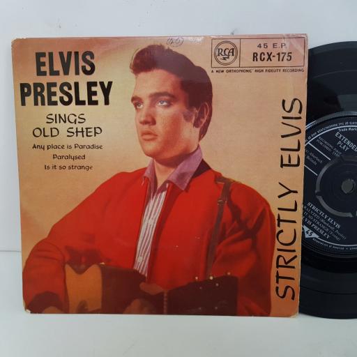 ELVIS PRESLEY strickly Elvis sings, Old shep, Any place is paradise, Paralyzed, It is so strange. 7 inch single vinyl. RCX175