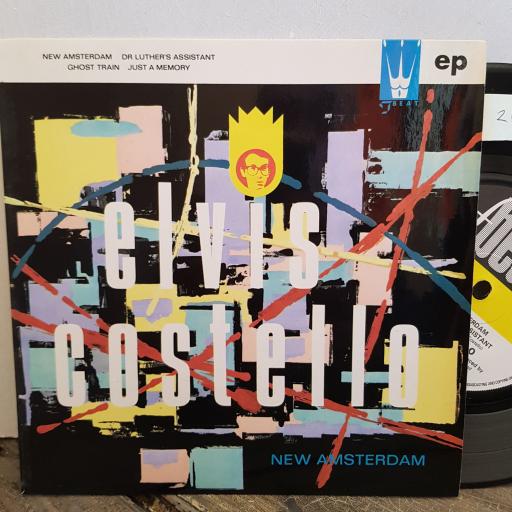 ELVIS COSTELLO. new amsterdam. dr luthers assistant. ghost train. just a memory. 7" vinyl EP SINGLE. XX5E
