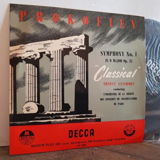 Prokofiev, Ernest Ansermet Conducting L'orchestre De La Société Des Concerts Du Conservatoire ? Symphony No. 1 In D Major Op. 25. 10" vinyl LP. LW5096