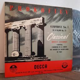 Prokofiev, Ernest Ansermet Conducting L'orchestre De La Société Des Concerts Du Conservatoire ? Symphony No. 1 In D Major Op. 25. 10" vinyl LP. LW5096