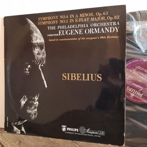 The Philadelphia Orchestra. Sibelius Symphony in A Minor Op. 63. Symphony No. 5 in E Flat Major Op. 82. 12" vinyl LP. ABL.3084