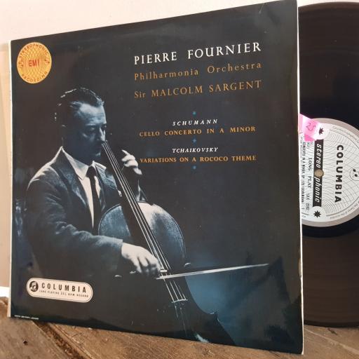 Pierre Fournier. Philharmonia Orchestra. Sir Malcolm Sargent. Schumann. Tchaikovsky. Cello Concerto In A Minor, Variations On A Rococo Theme. 12" vinyl LP. SAX 2282