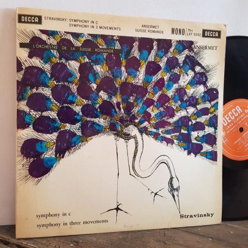 Stravinsky. Ansermet. L'Orchestre De La Suisse Romande. Symphony In C , Symphony In 3 Movements. 12" vinyl LP. LXT 5592