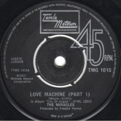 THE MIRACLES love machine (part 1). part 2. 7" vinyl SINGLE. TMC1015