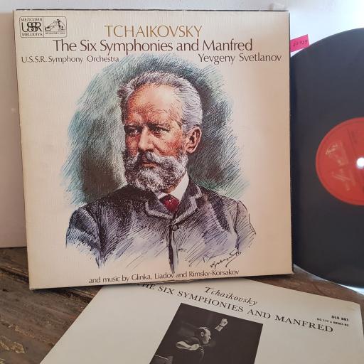 Tchaikovsky, U.S.S.R. Symphony Orchestra, Yevgeny Svetlanov. The Six Symphonies And Manfred. 12" vinyl LP BOX SET. SLS 881