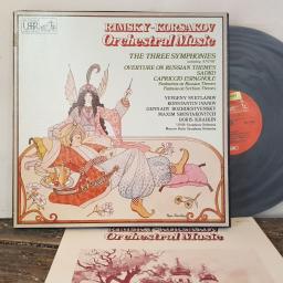 RIMSKY-KORSAKOV, YEVGENI SVETLANOV, KONSTANTIN IVANOV, GENNADY ROZHDESTVENSKY, MAXIM SCHOSTAKOVICH, BORIS KHAIKIN, USSR SYMPHONY ORCHESTRA, MOSCOW RADIO SYMPHONY ORCHESTRA Orchestral music, 3x 12" vinyl LP. SLS5150.