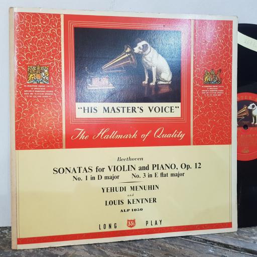 BEETHOVEN - YEHUDI MEHUHIN AND LOUIS KENTNER Sonatas for violin and piano, op. 12, 12" vinyl LP. ALP1050