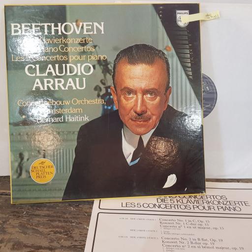 BEETHOVEN, CLAUDIO ARRAU, CONCERTGEBOUW ORCHESTRA, AMSTERDAM, BERNARD HAITINK Die klavierkonzerte, the piano concertos, les 5 concertos pour piano, 4x 12" vinyl LP. 6770014.