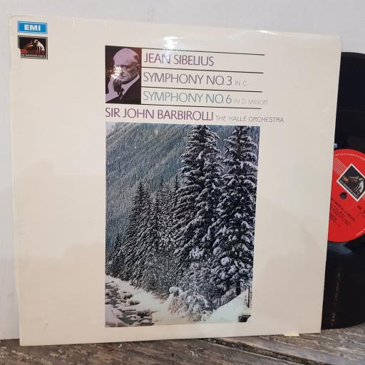 JEAN SIBELIUS, SIR JOHN BARBIROLLI, THE HALLE ORCHESTRA Symphony no.3 in c op.52 / symphony no.6 in d minor op.104, 12" vinyl LP. ASD2648.