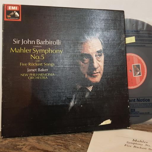 GUSTAV MAHLER / DAME JANET BAKER, SIR JOHN BARBIROLLI, NEW PHILHARMONIA ORCHESTRA Symphony no.5 / five ruckert songs, 2x 12" vinyl LP. SLS785.