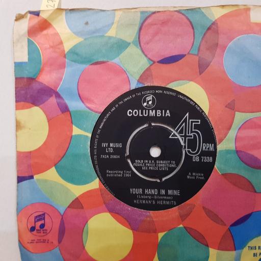 HERMAN'S HERMITS Your hand in mind, I'm into something good, 7" vinyl single. DB7338