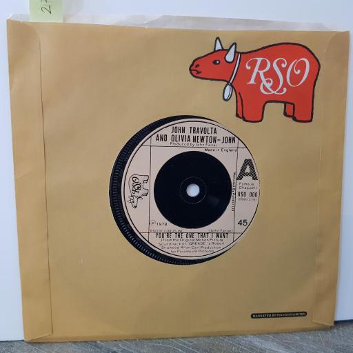 JOHN TRAVOLTA AND OLIVIA NEWTON-JOHN You're the one that i want, 7" vinyl single. RSO006