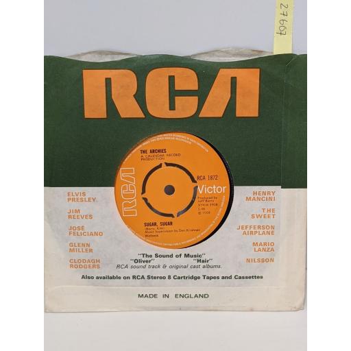 THE ARCHIES Sugar sugar, Melody hill, 7" vinyl SINGLE. RCA1872