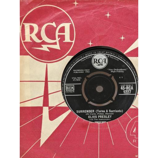 ELVIS PRESLEY Surrender, Lonely man, 7" vinyl SINGLE. 45RCA1227