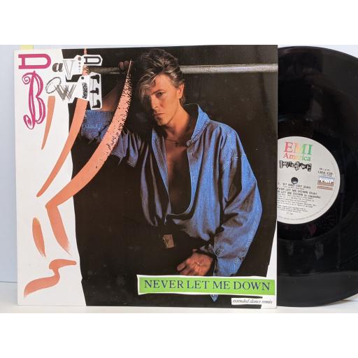 DAVID BOWIE Never let me down, '87 and cry, Never let me down (dub), Never let me down (a cappella), 12" vinyl SINGLE. 12EA239