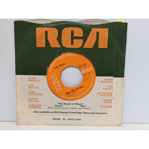 ELVIS PRESLEY Mama liked the roses, The wonder of you, 7" vinyl SINGLE. RCA1974