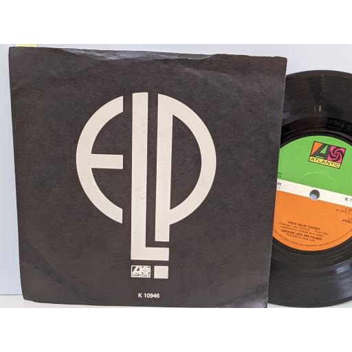 EMERSON LAKE AND PALMER Fanfare for the common man, Brain salad surgery, 7" vinyl SINGLE. K10946