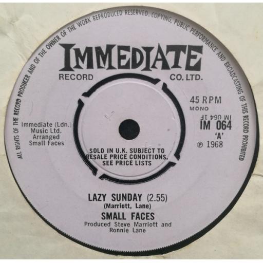 SMALL FACES, lazy sunday, B side rollin' over, IMS 064
