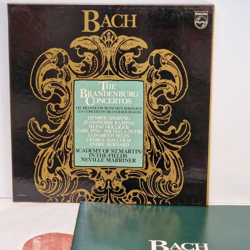 BACH, HENRYK SZERYNG, JEAN-PIERRE RAMPAL, HEINZ HOLLIGER, CARL PINI, MICHALA PETRI, ELISABETH SELIN, GEORGE MALCOLM, ANDRE BERNARD, NEVILLE MARRINER, ACADEMY OF ST. MARTIN-IN-THE-FIELDS The Brandenburg Concertos 2x12" vinyl box set. 6769058