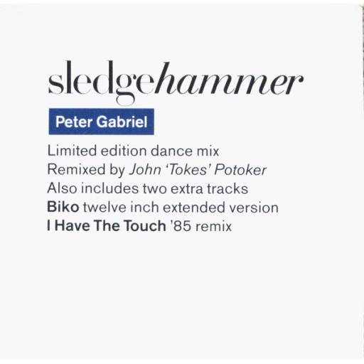 PETER GABRIEL sledgehammer. limited edition dance mix. Biko. I have the touch. 12" vinyl SINGLE. PGS113