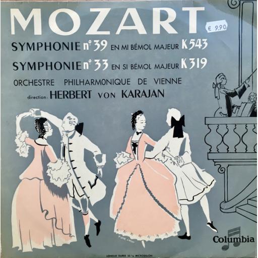 Mozart. Herbert von Karajan, Orchestre Philharmonique De Vienne.Symphonie No. 39 & Symphonie No. 33. 12" vinyl LP. 33FCX145