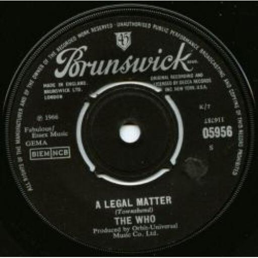 THE WHO A Legal Matter 7" single. 05956