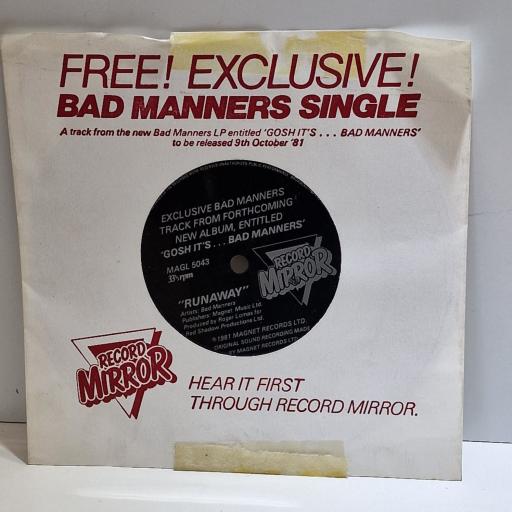 BAD MANNERS Runaway 7" flexi disc. MAGL5043