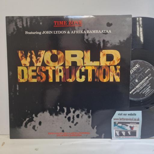 TIME ZONE FEAT. AFRIKA BAMBAATA & JOHN LYDON World Destruction, Virgin VS 743-12, 2 Track 12 Single