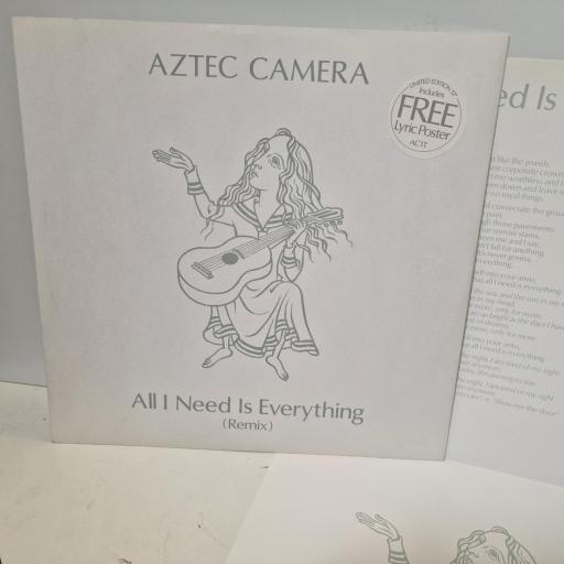 AZTEC CAMERA All I Need Is Everything (Remix), WEA 249 273-0, 2 Track 12 Limited Edition Single.