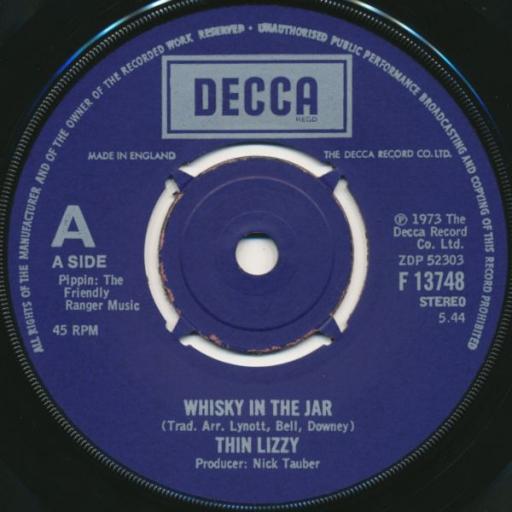 THIN LIZZY  Whisky In The Jar, B side   Vagabond Of The Western World, Sitamoia. 7 inch single,  F.13748