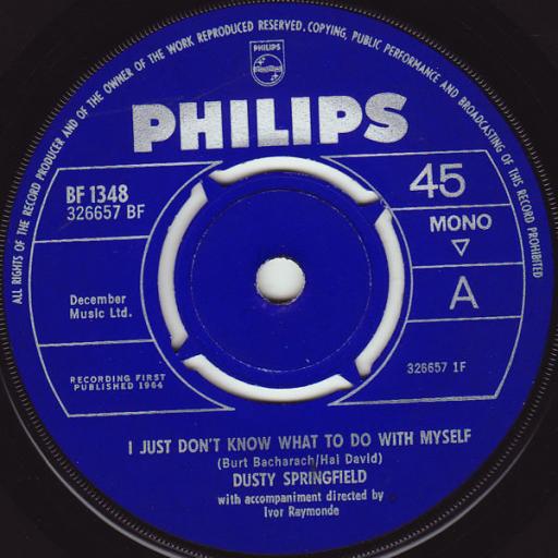 DUSTY SPRINGFIELD, I just don't know what to do with myself, B side my colouring book, BF 1348, 7" single