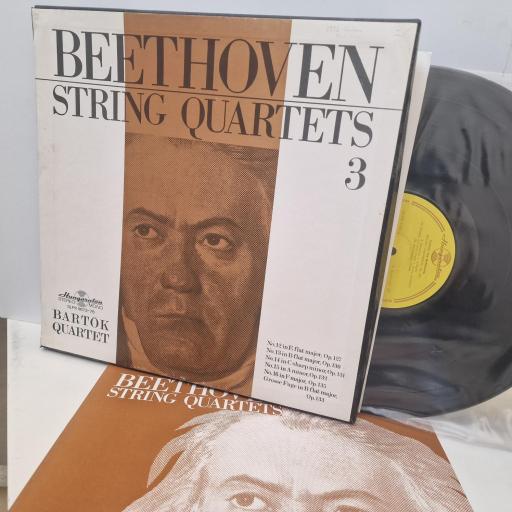 BEETHOVEN BARTOK QUARTET, No. 12 In E Flat Major, Op. 127 / No. 13 In B Flat Major, Op. 130 / No. 14 In C Sharp Minor, Op. 131 / No. 15 In A Minor, Op. 132 / No. 16 In F Major Op. 135 / Grosse Fuge, Op. 133, Hungaroton SPLX 11673-76, 122 LP, B